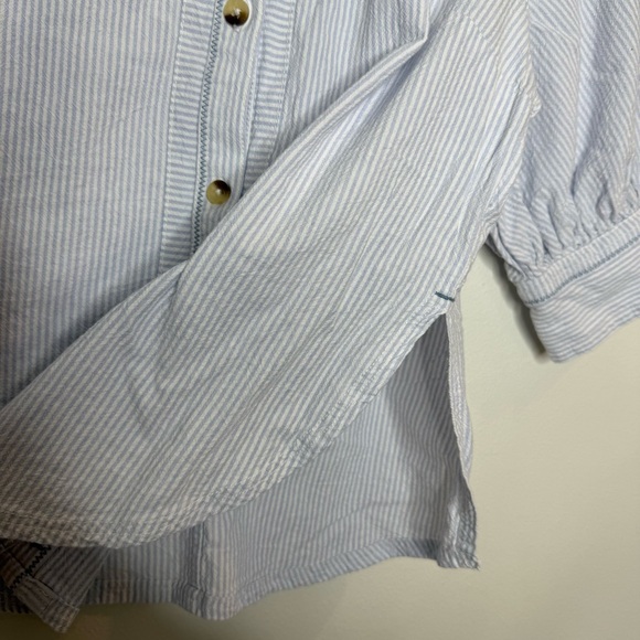 We The Free Ellie Stripe Puff Sleeve Pin Stripe 100% Cotton Collared Blouse - Picture 6 of 11